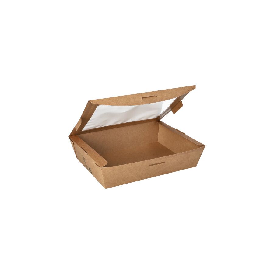 Feinkostboxen, Pappe mit Sichtfenster aus PLA "pure" eckig 1000 ml 15 x 19,5 cm x 4,5 cm braun "100% Fair" - Bild 1 Feinkostboxen, Pappe mit Sichtfenster aus PLA "pure" eckig 1000 ml 15 x 19,5 cm x 4,5 cm braun "100% Fair" - Bild 1