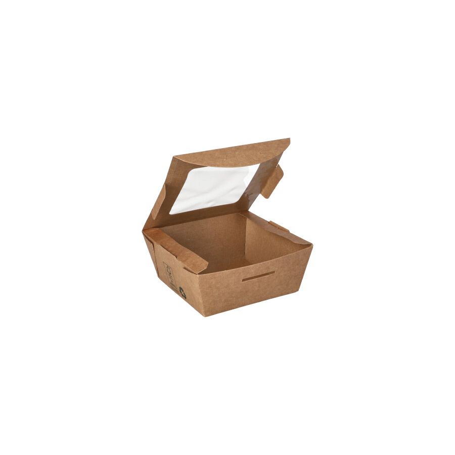 Feinkostboxen, Pappe mit Sichtfenster aus PLA "pure" eckig 350 ml 11 x 11 cm x 4,5 cm "100% Fair" - Bild 1 Feinkostboxen, Pappe mit Sichtfenster aus PLA "pure" eckig 350 ml 11 x 11 cm x 4,5 cm "100% Fair" - Bild 1