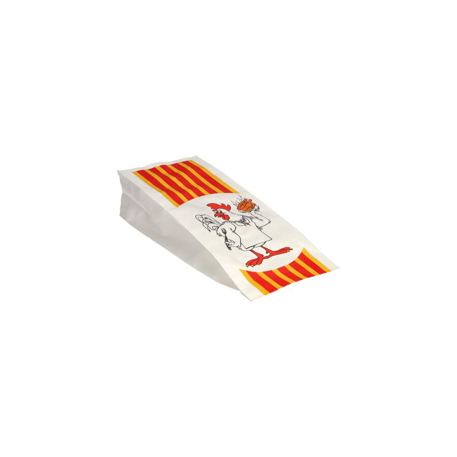 Hähnchenbeutel, Papier mit HDPE-Einlage, 24 x 10,5 x 5,5 cm "Grillhähnchen" - Bild 1 Hähnchenbeutel, Papier mit HDPE-Einlage, 24 x 10,5 x 5,5 cm "Grillhähnchen" - Bild 1