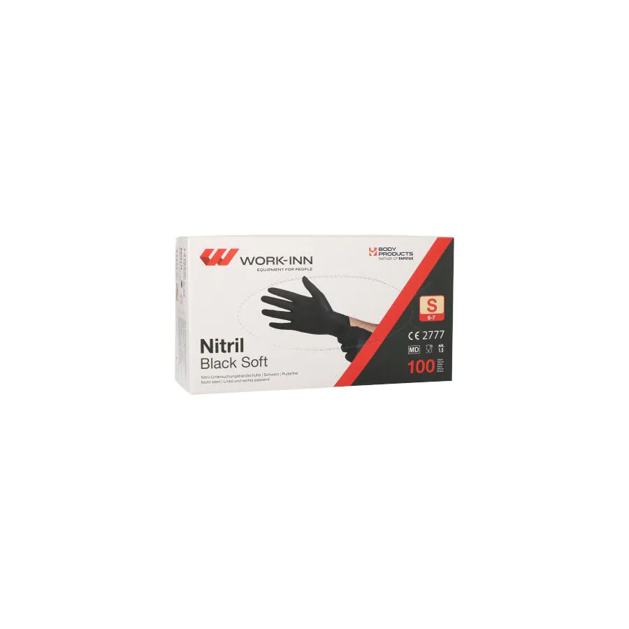 "WORK-INN" Nitril-Handschuhe, puderfrei "Black Soft" schwarz Größe S - Bild 1