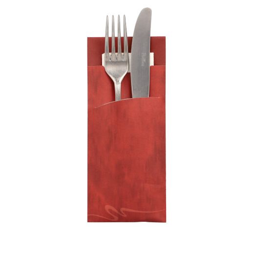 Bestecktaschen 20 cm x 8,5 cm bordeaux inkl. weißer Serviette 33 x 33 cm 2-lag. 1