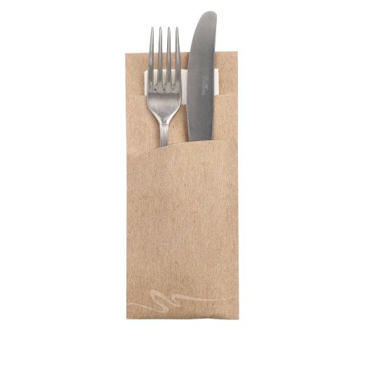 Bestecktaschen 20 cm x 8,5 cm natur inkl. weißer Serviette 33 x 33 cm 2-lag. 1