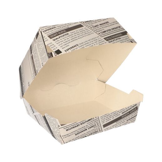 Burgerboxen, Pappe 7 cm x 11 cm x 11,5 cm "Newsprint" groß 1