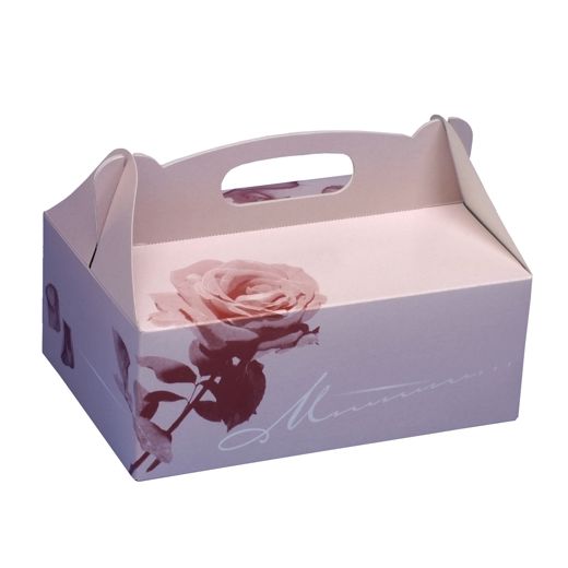 Gebäck-Kartons, Pappe eckig 23 cm x 16 cm x 9 cm rosé mit Tragegriff 1