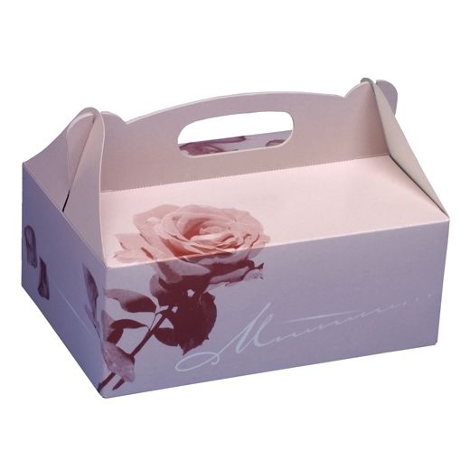 Gebäck-Kartons, Pappe eckig 26 cm x 22 cm x 9 cm rosé mit Tragegriff 1
