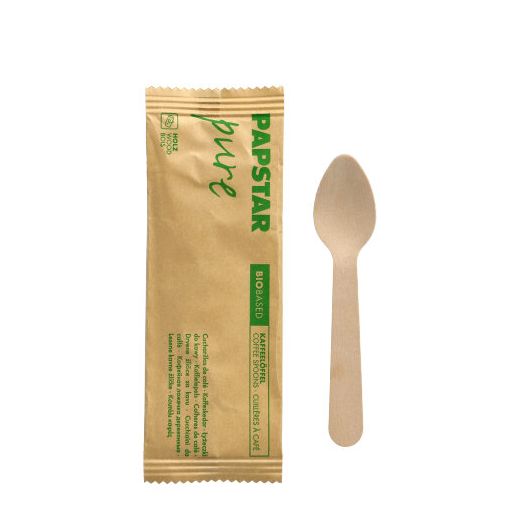 Kaffeelöffel, Holz "pure" 11 cm einzeln verpackt in Papierbeutel 1