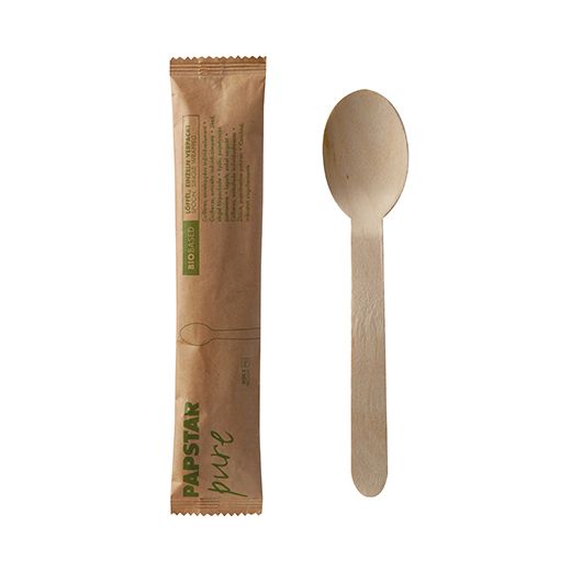 Löffel, Holz "pure" 16 cm einzeln verpackt in Papierbeutel 1