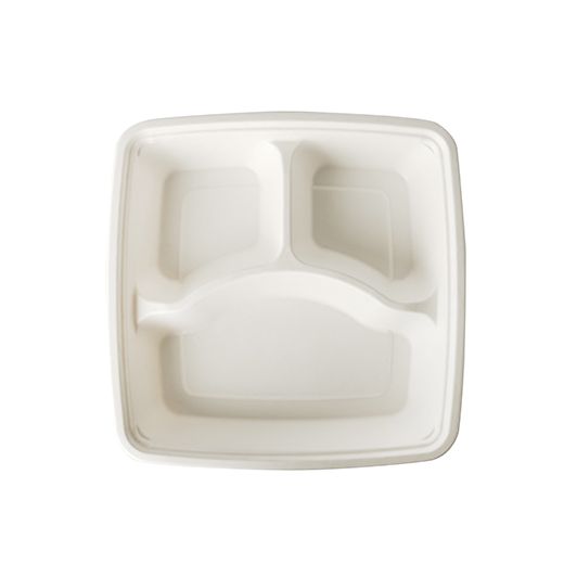 Menü-Trays, Zuckerrohr "pure" 3-geteilt 4,5 cm x 23 cm x 23 cm weiss 1