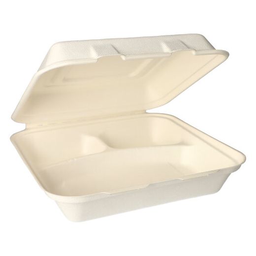 Menüboxen, Zuckerrohr 3-geteilt 8 cm x 24 cm x 24 cm weiss 1