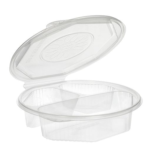 Menüboxen mit Klappdeckeln, PP 3-geteilt 5,9 cm x 21,5 cm x 21,5 cm transparent 8-eckig 1