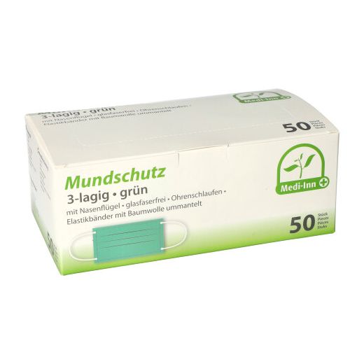 "Medi-Inn® PS" Mundschutze, 3-lagiges Vlies 9 cm x 17,5 cm grün mit Nasenbügel 1