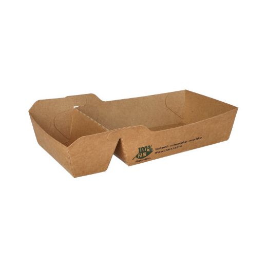 Pommes-Frites-Trays, Pappe "pure" 2-geteilt 3,8 cm x 8,5 cm x 15,5 cm braun "100% Fair" extra groß 1