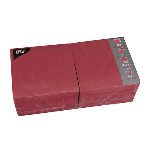 Servietten, 3-lagig 1/4-Falz 33 cm x 33 cm bordeaux 1