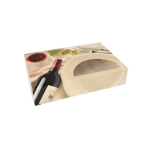 Transport- und Catering-Kartons 8 cm x 36 cm x 25 cm "Burgund" mit Sichtfenster, einteilig 1