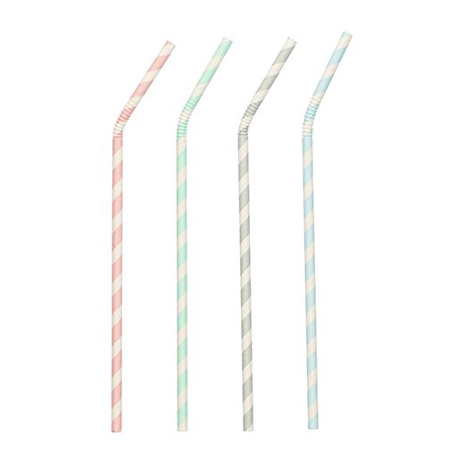 Trinkhalme, Papier Ø 6 mm · 22 cm farbig sortiert "Stripes" flexibel 1