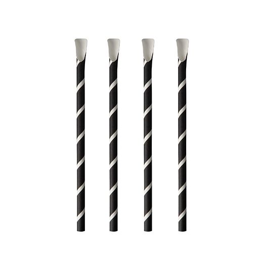 Trinkhalme mit Löffel, Papier Ø 8 mm · 20 cm schwarz/weiss "Stripes" 1