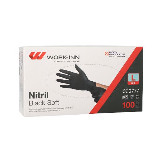"WORK-INN/PS" Handschuhe, Nitril puderfrei "Black Soft" schwarz Größe L 1
