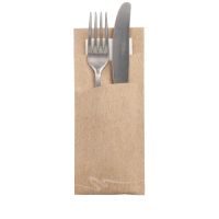 Bestecktaschen 20 cm x 8,5 cm natur inkl. weißer Serviette 33 x 33 cm 2-lag.