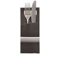 Bestecktaschen 20 cm x 8,5 cm schwarz/weiss "Stripes" inkl. farbiger Serviette 33 x 33 cm 2-lag.