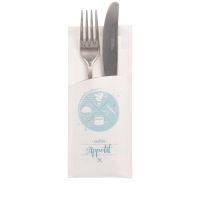 Bestecktaschen 20 cm x 8,5 cm weiss "Guten Appetit" inkl. weißer Serviette 33 x 33 cm 2-lag.