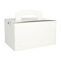 Lunch-Boxen, Pappe eckig 12,5 cm x 15,5 cm x 22,5 cm weiss mit Tragegriff