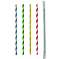 Trinkhalme, Papier Ø 6 mm · 20 cm farbig sortiert "Stripes" einzeln gehüllt