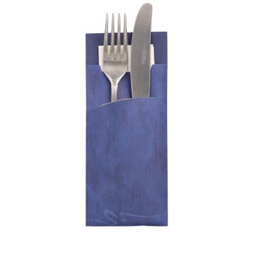 Bestecktaschen 20 cm x 8,5 cm blau inkl. weißer Serviette 33 x 33 cm 2-lag.
