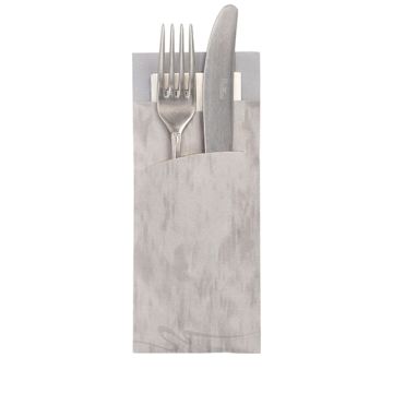 Bestecktaschen 20 cm x 8,5 cm grau inkl. weißer Serviette 33 x 33 cm 2-lag.