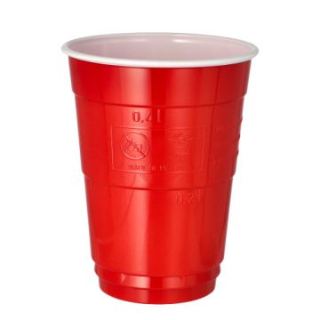 Bierbecher, PS 0,4 l Ø 9,5 cm · 12 cm rot/weiss