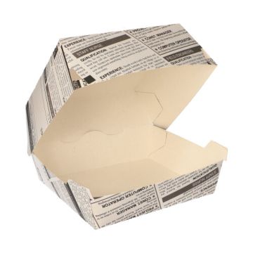 Burgerboxen, Pappe 7 cm x 11 cm x 11,5 cm "Newsprint" groß
