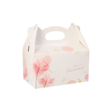 Gebäck-Kartons, Pappe eckig 16 cm x 10 cm x 9 cm rosé mit Tragegriff