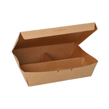 Lunchboxen, Pappe 3-geteilt 600 ml 5 cm x 14,8 cm x 18,3 cm braun