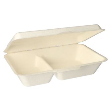 Menüboxen, Zuckerrohr "pure" 2-geteilt 6,5 cm x 24 cm x 15,5 cm