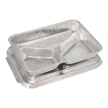Menüschalen + Deckel, Alu 3-geteilt 760 ml 3 cm x 17,7 cm x 22,5 cm