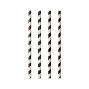 Trinkhalme, Papier Ø 6 mm · 20 cm schwarz/weiss "Stripes"