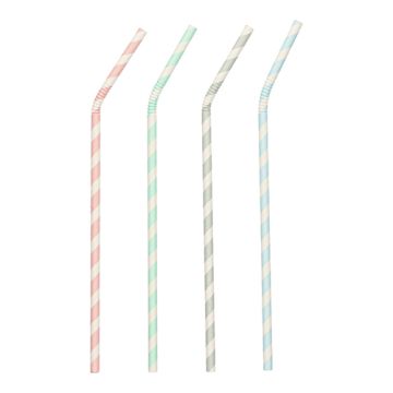 Trinkhalme, Papier Ø 6 mm · 22 cm farbig sortiert "Stripes" flexibel