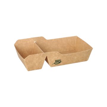 Pommes-Frites-Trays, Pappe "pure" 2-geteilt 3,5 cm x 7 cm x 9 cm braun "100% Fair" klein