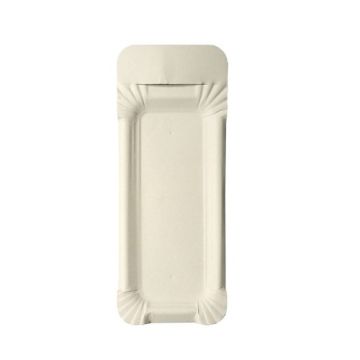 Teller, Pappe [ff] eckig 8 cm x 21 cm weiss mit Anfasser