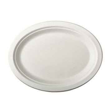 Teller, Zuckerrohr oval 26 cm x 20 cm x 2 cm weiss