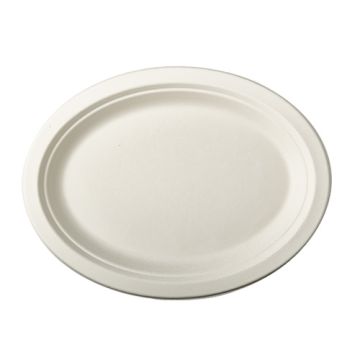 Teller, Zuckerrohr oval 32 cm x 25,5 cm x 2 cm weiss