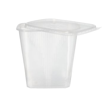 Verpackungsbecher mit Deckel, PP eckig 500 ml 10,1 cm x 8,9 cm x 11,4 cm transparent